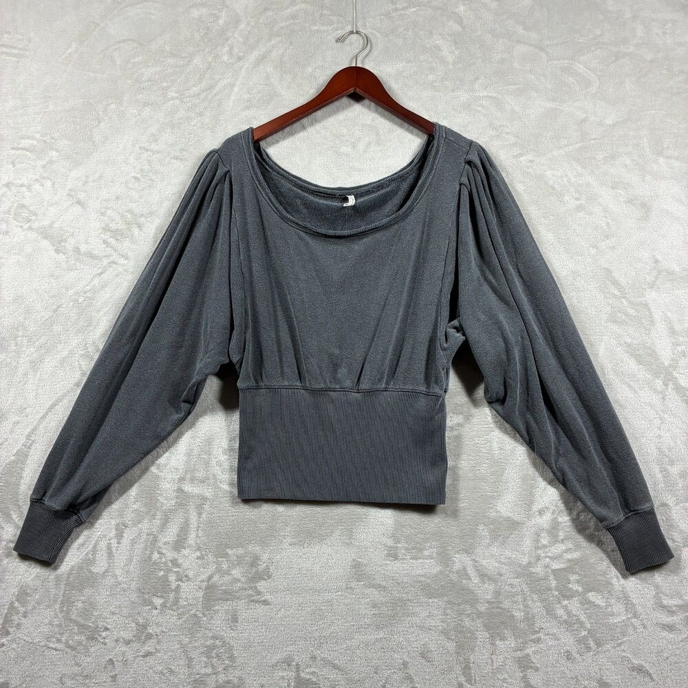 FP Movement Free People M Off the Shoulder Long Sleeve Ribbed Waist Puff Sleeve